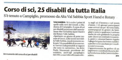 Corso di sci, 25 disabili da tutta Italia