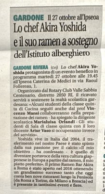Lo chef Akira Yoshida e il suo ramen a sostegno dell'Istituto alberghiero