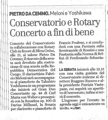 Conservatorio e Rotary Concerto a fin di bene
