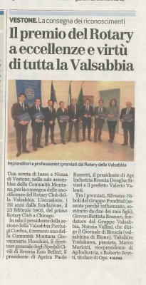 Il Premio del Rotary a eccellenze e virtù di tutta la Valle Sabbia