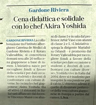Cena didattica e solidale con lo chef Akira Yoshida