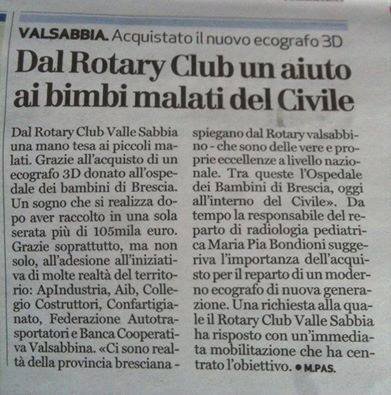 Dal Rotary Club un aiuto ai bimbi malati del Civile