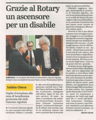 Grazie al Rotary un ascensore per un disabile