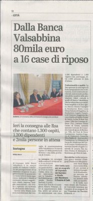 Dalla Banca Valsabbina 80mila euro a 16 case di risposo