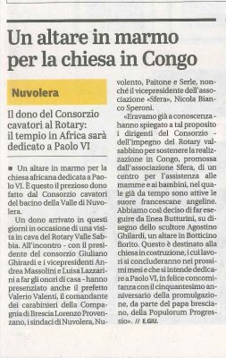 Un altare in marmo per la chiesa in Congo